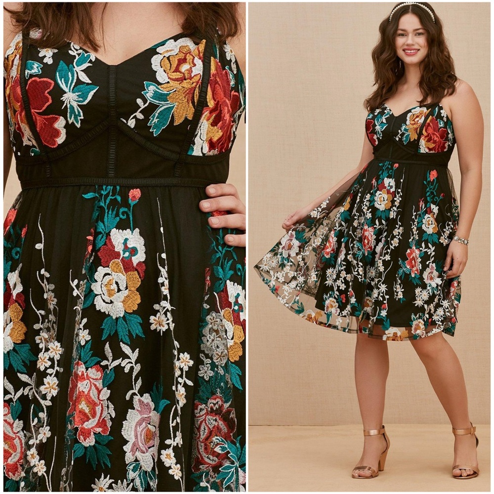 Floral Embroidered Black Dress